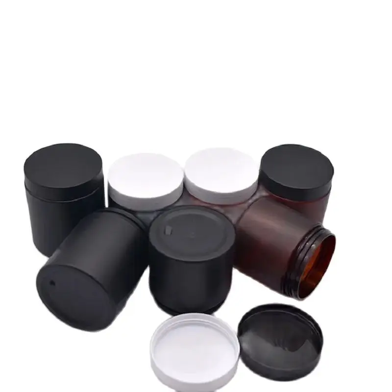 22Pcs 200ml 250ml Cream Containers Frost Black Brown Wide Mouth Refillable Bottle Matte White Black Lid Plastic Cosmetic Jars