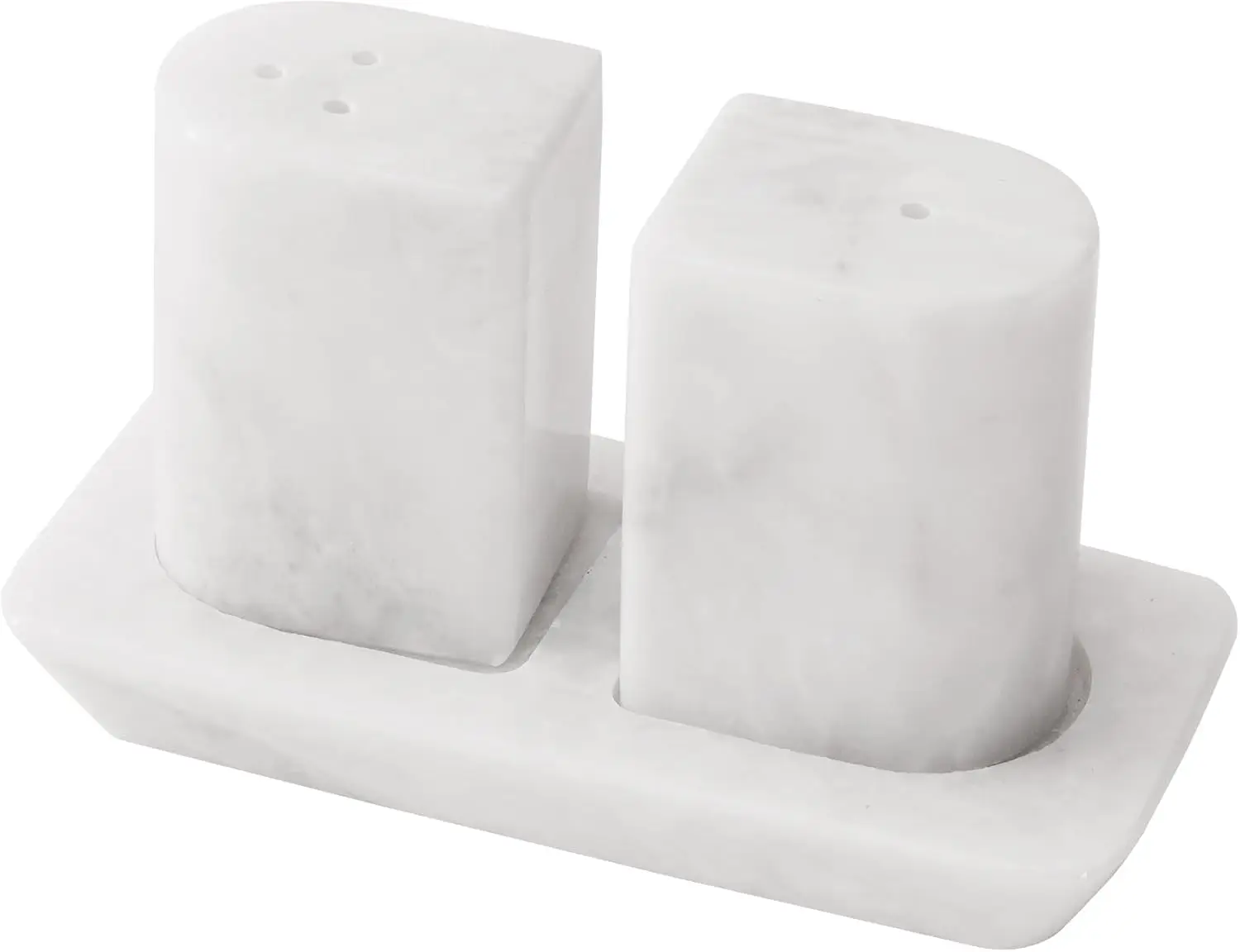 

Marble Salt and Pepper Shakers 2.5" Handcrafted Stone Spice Set for Kitchen Counter with Tray, Farmhouse Table Decor
