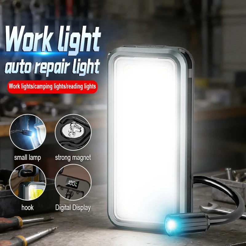 Work Light Floodlight Flashlight Built-in Battery Power Display Car Repair Emergency Lamp Magnetic Pickup Tool Telescoping Light