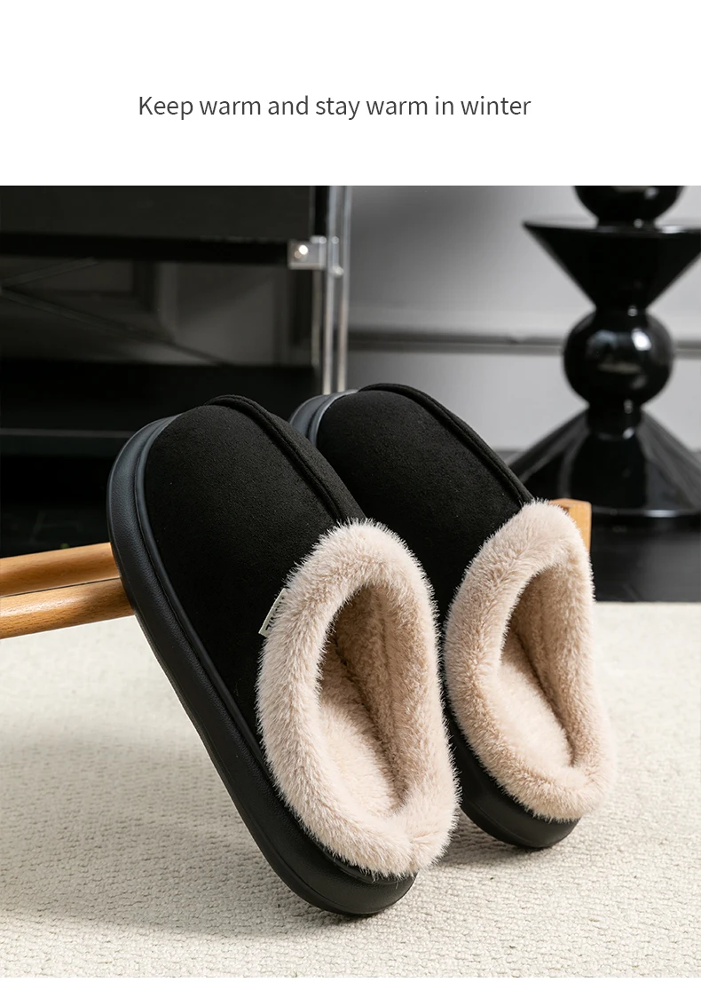 Modische, flauschige Plateau-weiche Hausschuhe für Damen, Plüsch, warme Baumwollschuhe, bequem, rutschfest, Herbst-Winter, Unisex-Hausschuhe – Detail 13
