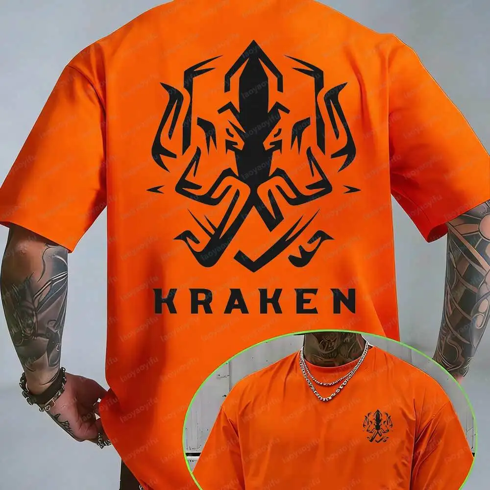 Men's Kraken Graphic T-ShirtDark Tribal Sea Monster Print Oversized Streetwear Short Sleeve Cotton Tee Harajuku Men Clothing Top