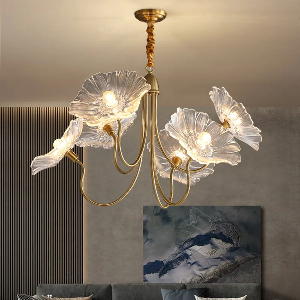 

Lotus Flower Chandelier Modern Glass Flowers Led Chandelier for Bedroom Living Room Dining Kitchen Gold Pendant Lamp