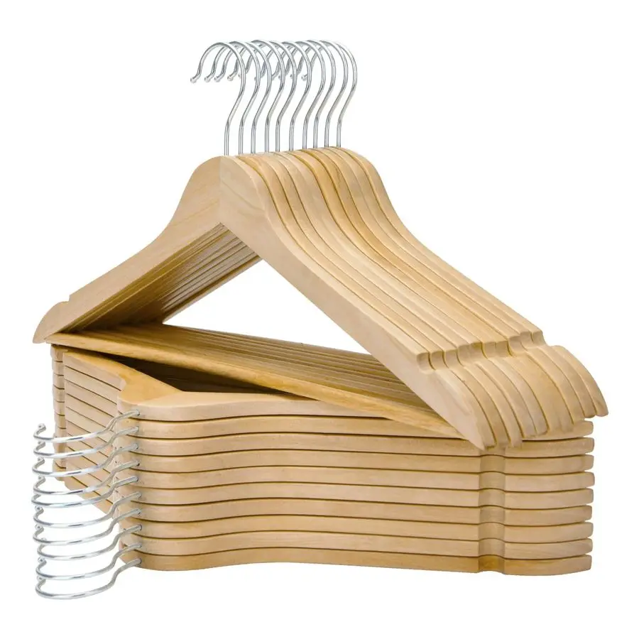 

Wood Hangers 30 Pack, Smooth Finish Wooden Coat Suit Hangers with 360 Swivel Hook and Notches, Lightweight Natural Wood Clothes