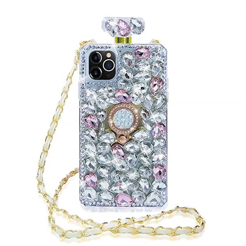 Luxury Bling Diamond Ring Stand Holder, Perfume Bottle Handbag Case Cover for Samsung S24, S10, S20, S21, S22, S23 PLUS, Note 20