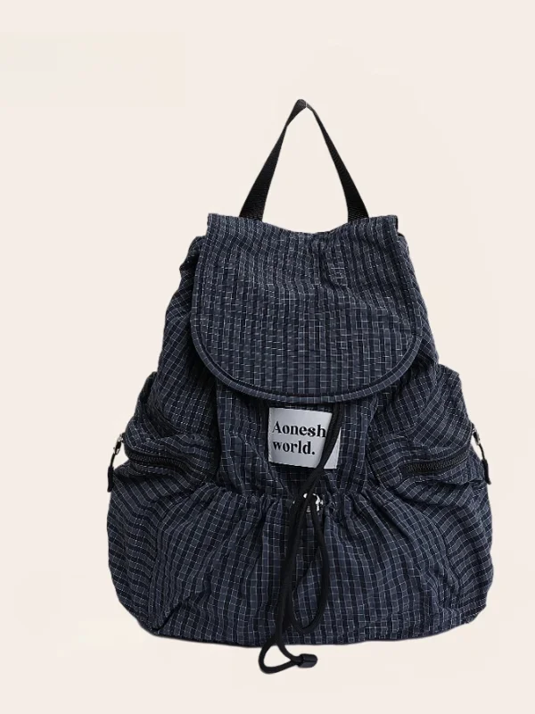 

Casual Large Capacity Travel Backpack Grid Pattern Dual Shoulder Bag Versatile Design Leisure Outing Backpack Korean Style Bag