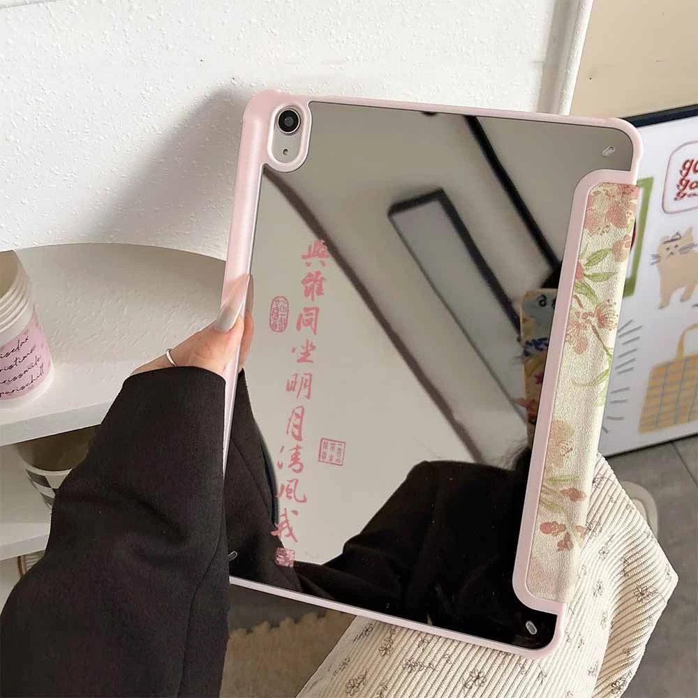 Poetry Flower Mirror Tablet Case For iPad Pro 11 12.9in 13 9.7in 10.2 5/6th 7/8/9 10 11th M4 Air 4 5 MINI 6 7 Trifold Case