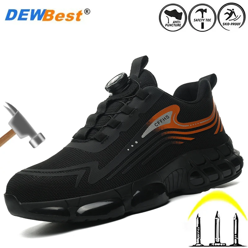 New men's knob button fashion breathable models just wrapped head anti-smash anti-puncture safety shoes