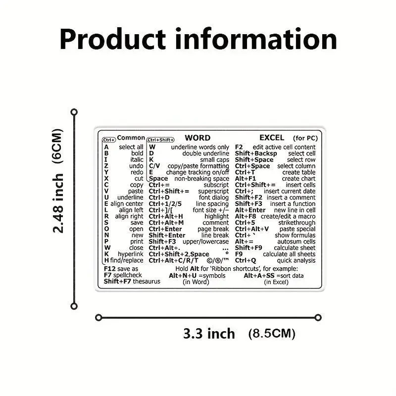 Reference Keyboard Shortcut Sticker for Laptop Computer, Word/EXCEL Practical Computer Decorative Sticker