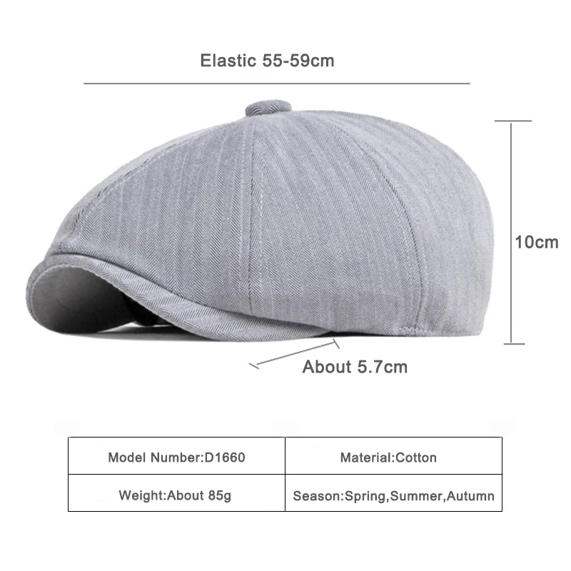 Casual Octagonal Hats For Men Solid Eight-blade Berets Spring Summer Newsboy Caps Women Painters Hat Cotton Herringbone Flat Cap