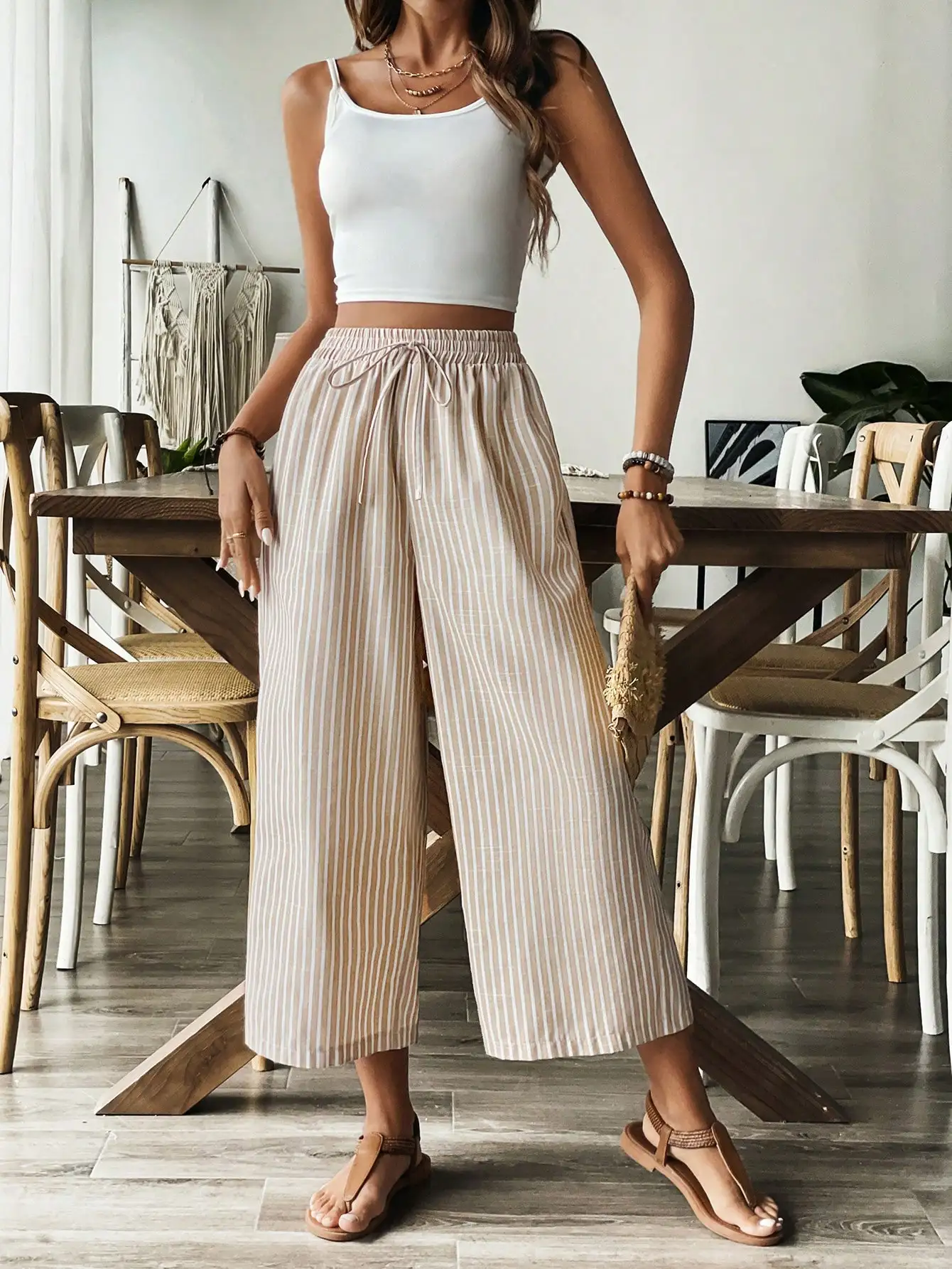 Women's Casual Elegant Trousers High Waisted Loose 25 Spring Summer Multicolor Wide Leg Office Travel Palazzo Pants with Pockets