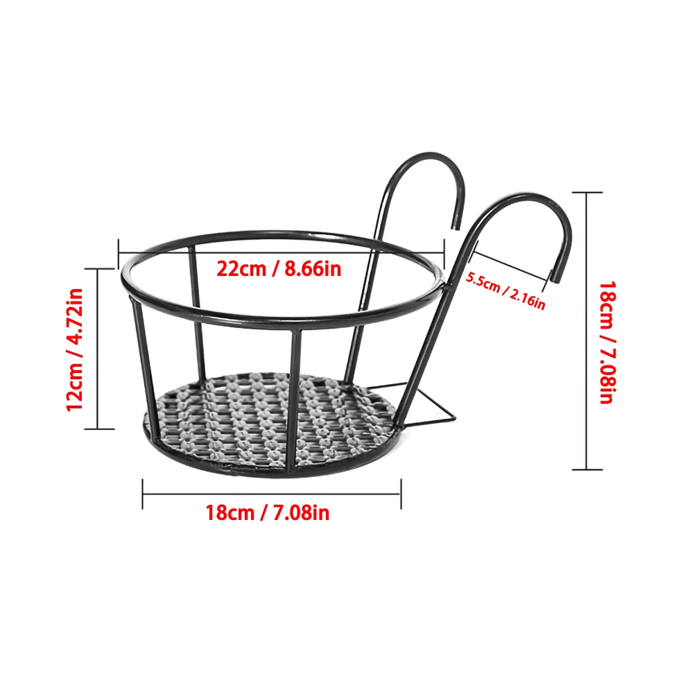 1Pc Iron Art Hanging Baskets Flower Pot Balcony Hanging Plant Round Racks Railing Fence Outdoor Window Bonsai Stand Decoration