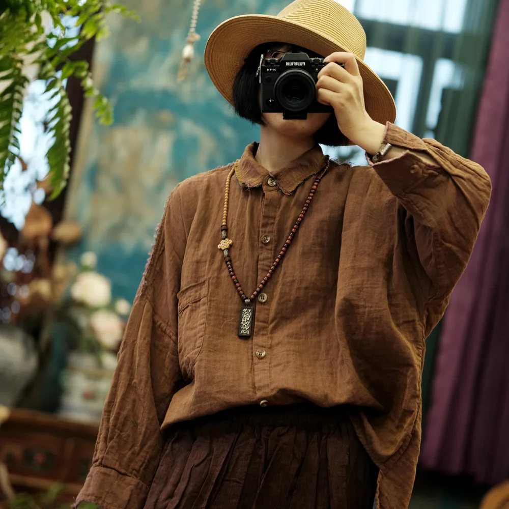 Women Long Sleeve Cotton Shirt New Arrival 2024 Autumn Vintage Style Solid Color Loose Female Basics Casual Tops Shirts M127