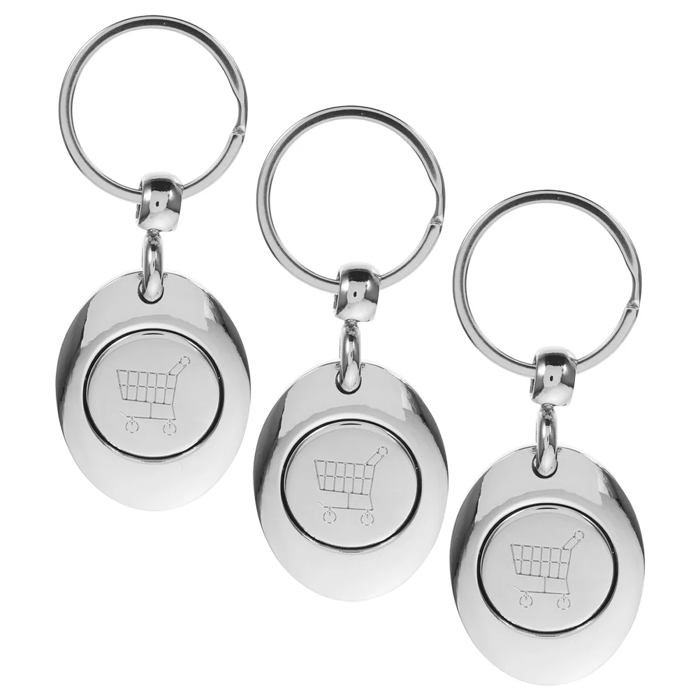 3 Pcs Token Keychain Shopping Trolley Small Ring Metal Cart Zinc Alloy Portable