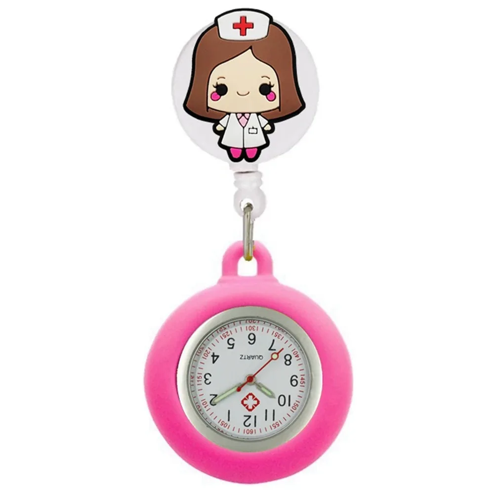 Cartoon FOB Pocket Watches Retractable Silicone Clip Hang Clock Fashion Accessories Simple Design Clip Badge Reel Hospital