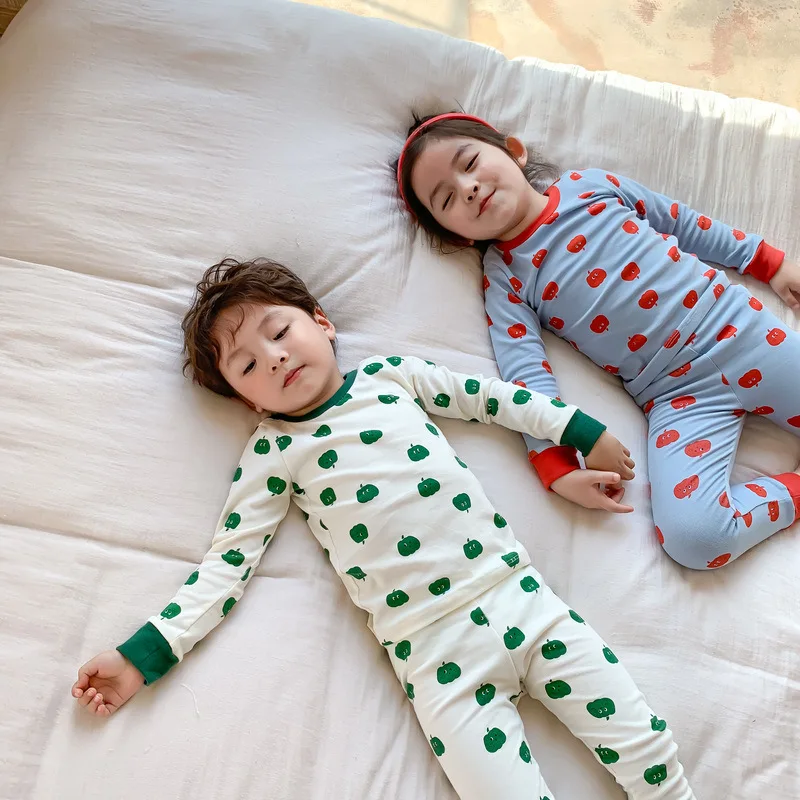 YBFSKID Spring Infant Girl 2PCS Pajamas Clothes Set Cotton Apple Long Sleeve Top Homewear Pant Kids Girl Suits  Baby Girl Outfit
