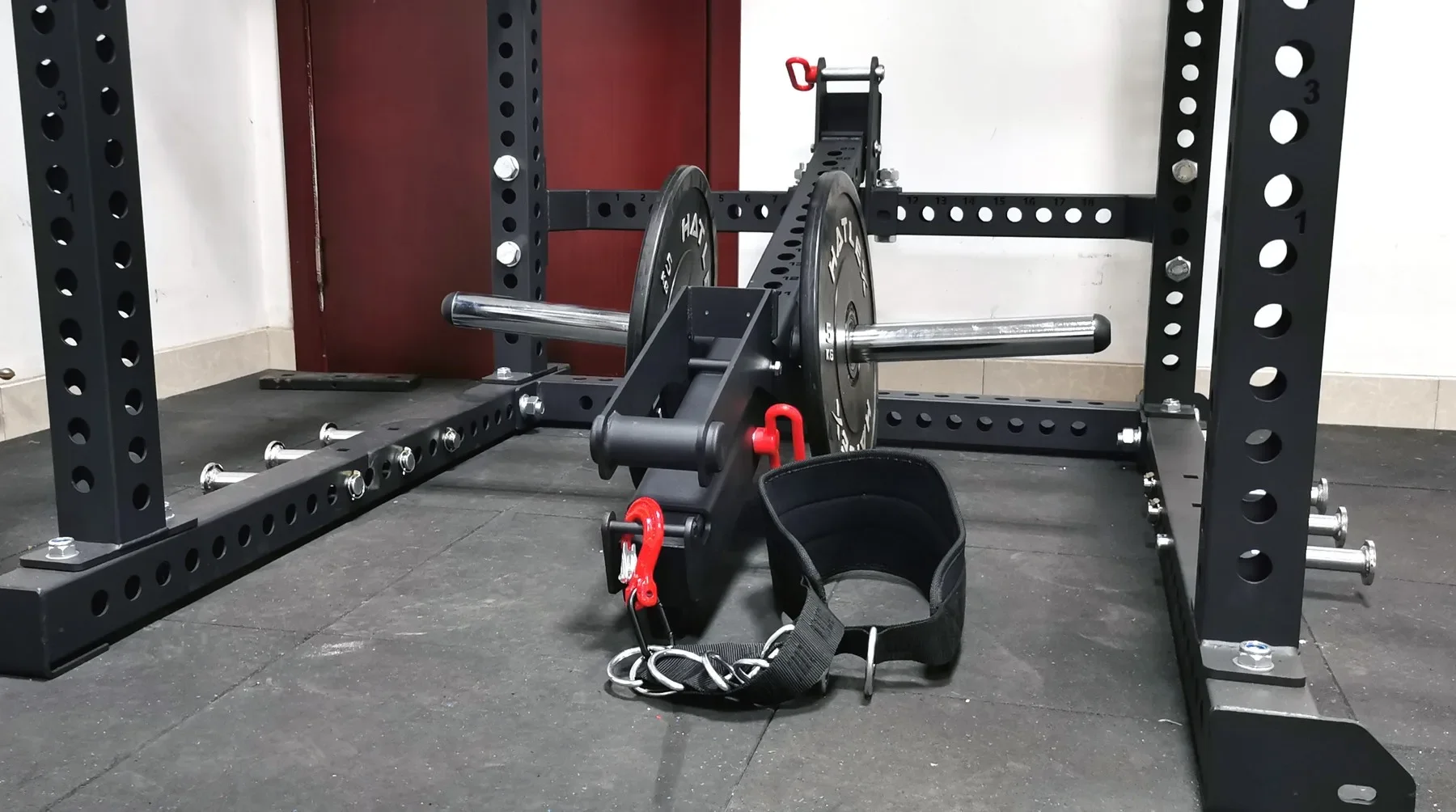 Squat rack attachment, belt squat, pull back