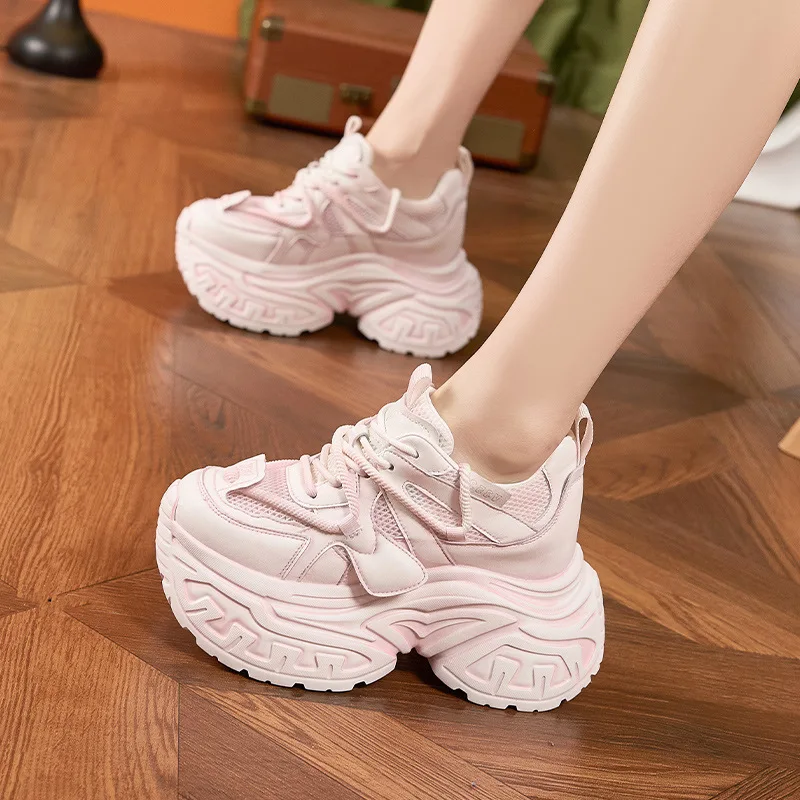 

Inner Heightening Shoes for Women's Summer New Thick-soled Women's Shoes Hollow Mesh Color-brushed Retro Distressed Casual Shoes