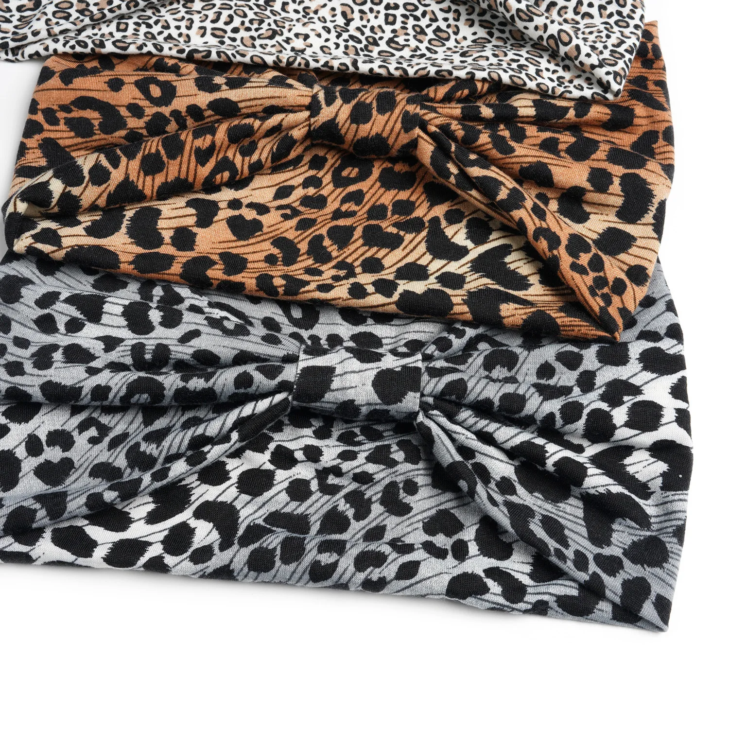 Szerokie opaski na głowę damskie wiązane turban z pałąkiem na głowę elastyczne antypoślizgowe opaski do włosów Boho okłady na głowę trening Leopard joga bawełniane szaliki do włosów — zdjęcie 5