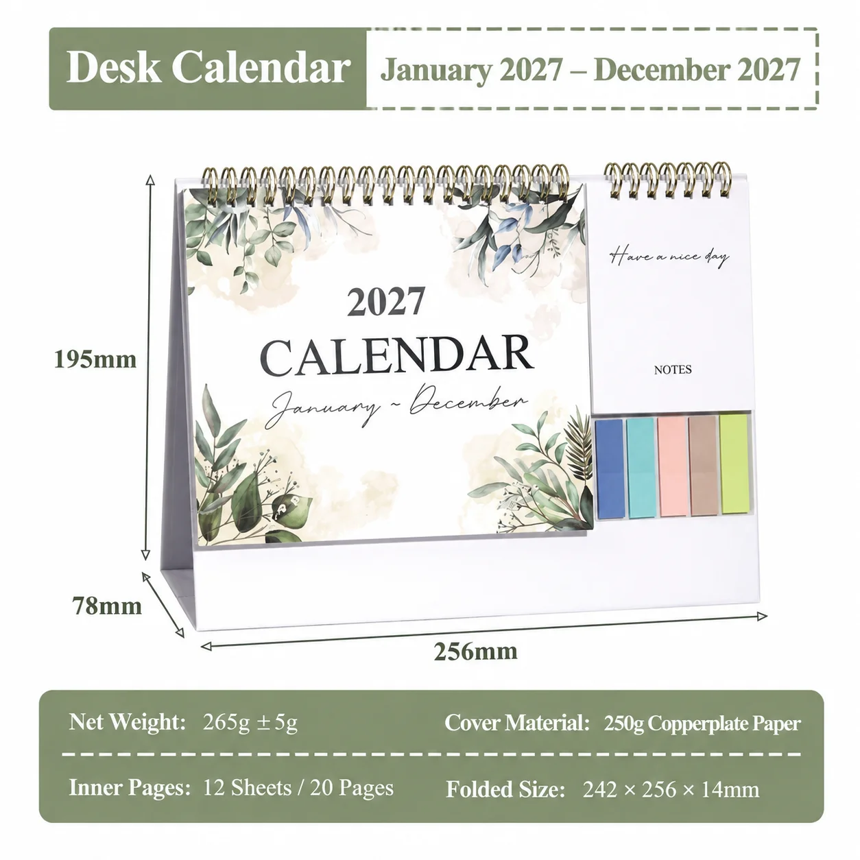 2027 Desk Calendar Jan-Dec Calendar Desk Calendar with Monthly Planner Activity List Sticky Notes Lined Blocks for Home School