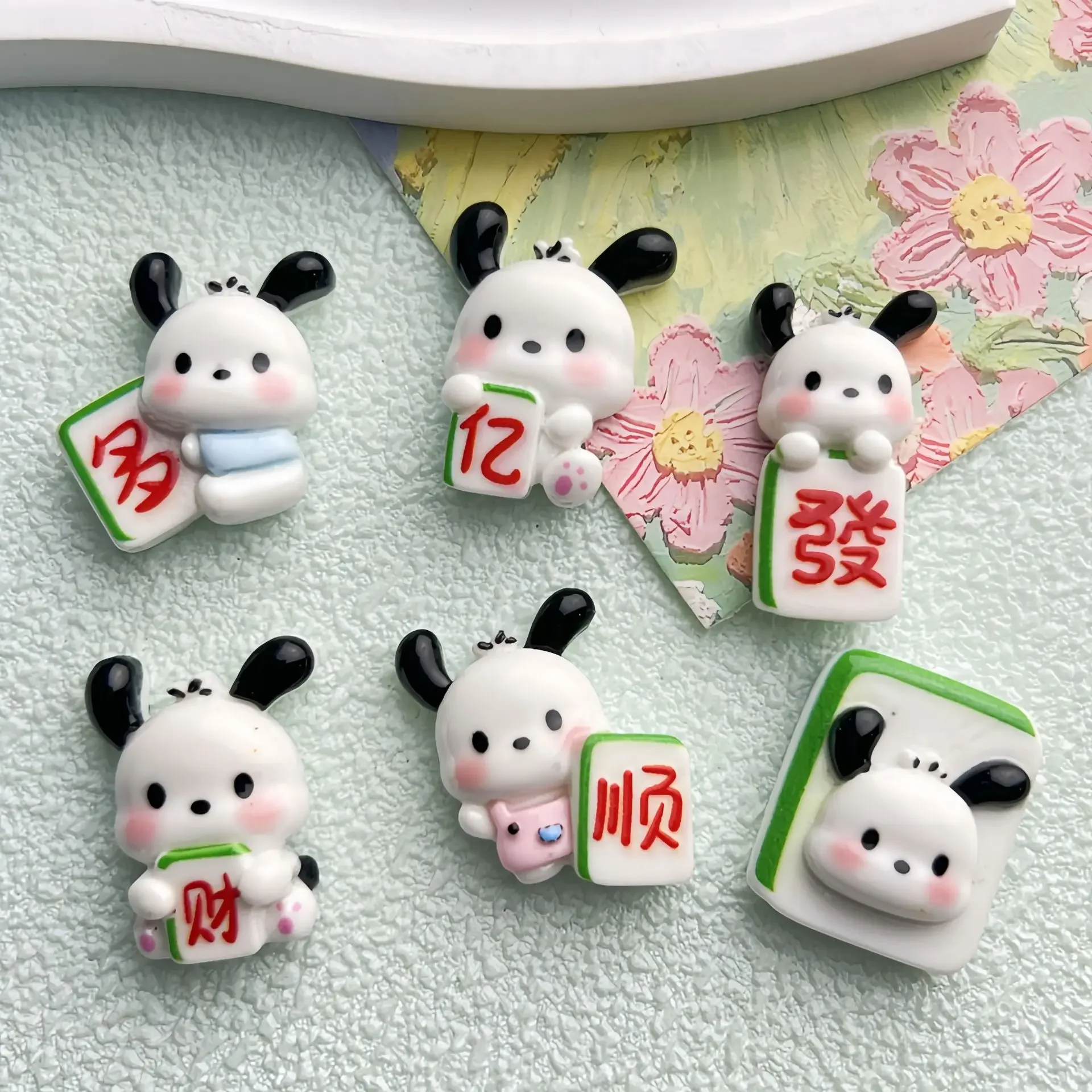 5pcs Glossy cartoon cute mahjong puppy DIY resin flatback cabochons diy crafts materials jewelry making charms