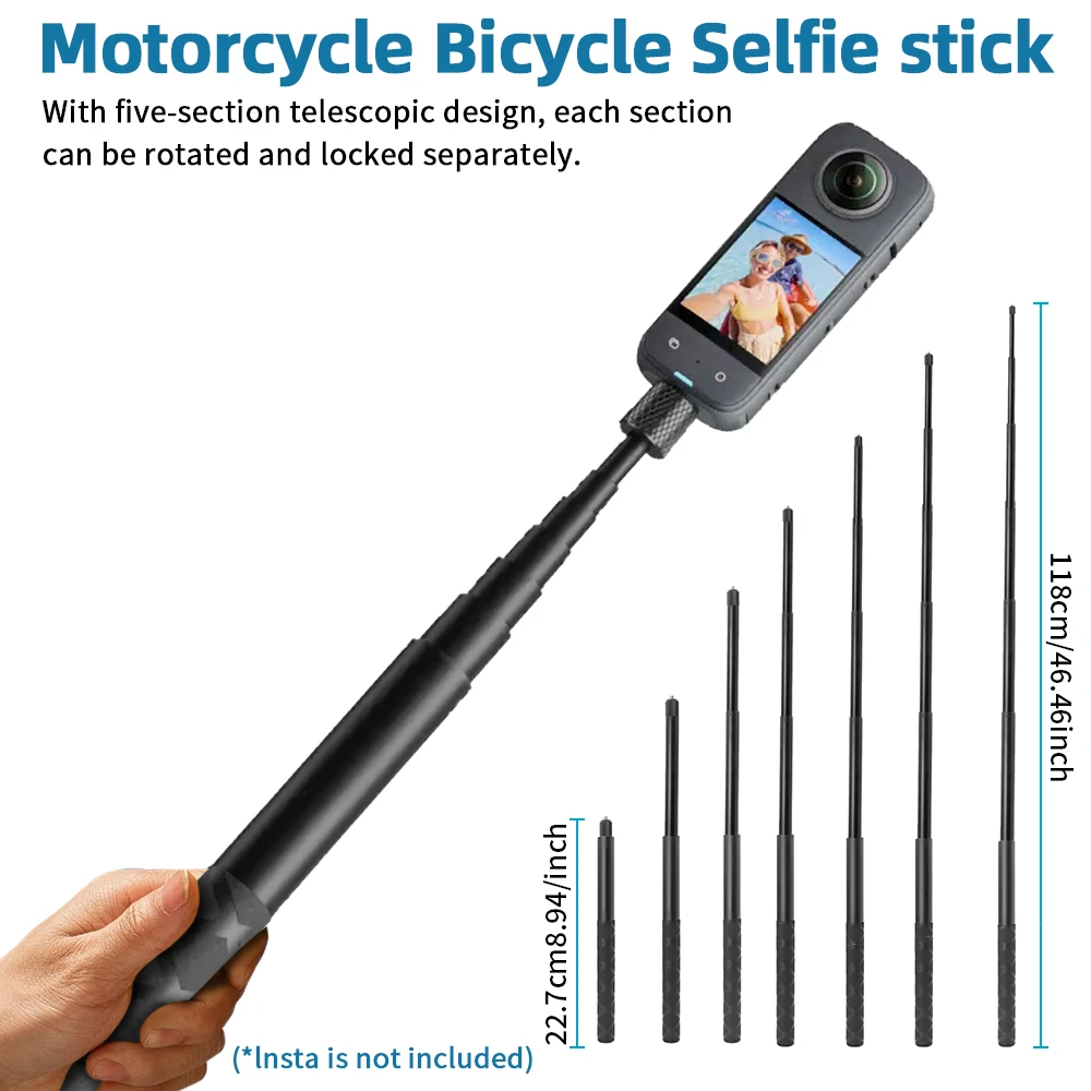 Motorrad-Halterungskit für Insta360 X5 X4 X3 X2 RS DJI GoPro Doppelklemme Lenker-Selfie-Stick für Insta 360 Halterungszubehör – Detail 7