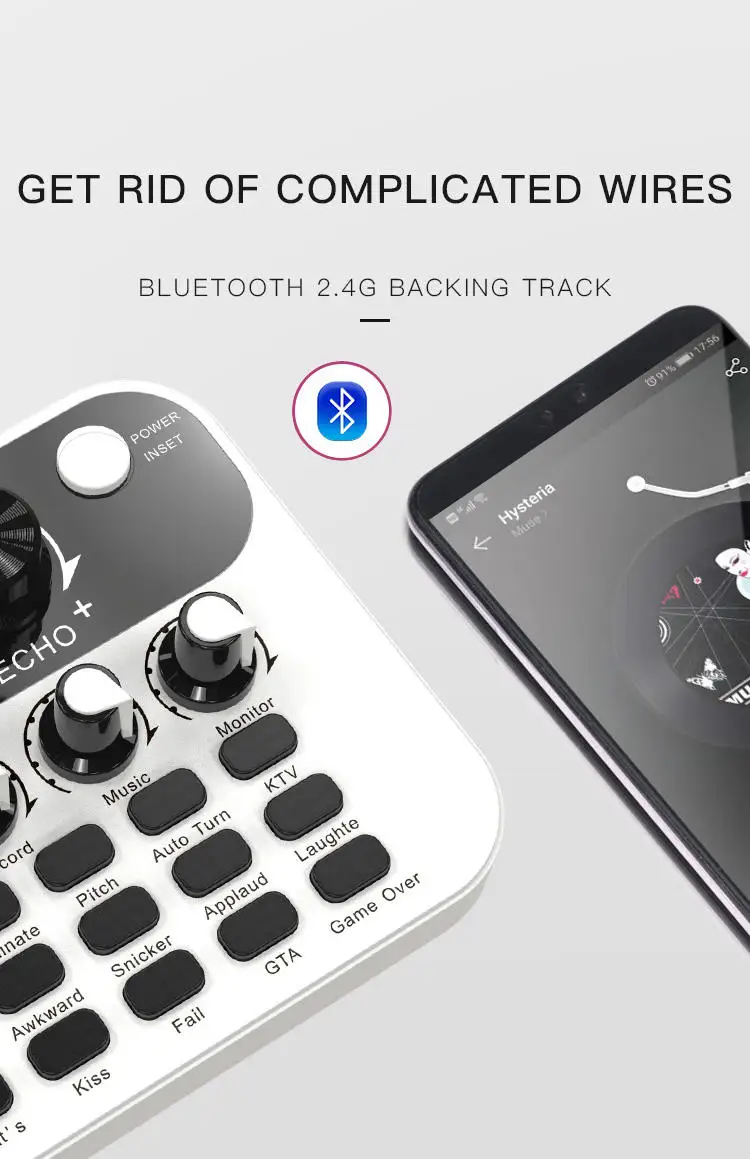 V8 Inglês Mini Live Sound Card, Interface Audio, Podcast Mixer, Adequado para PC, Computador, Telefone, Broadcast, Efeitos de Gravação, Novo