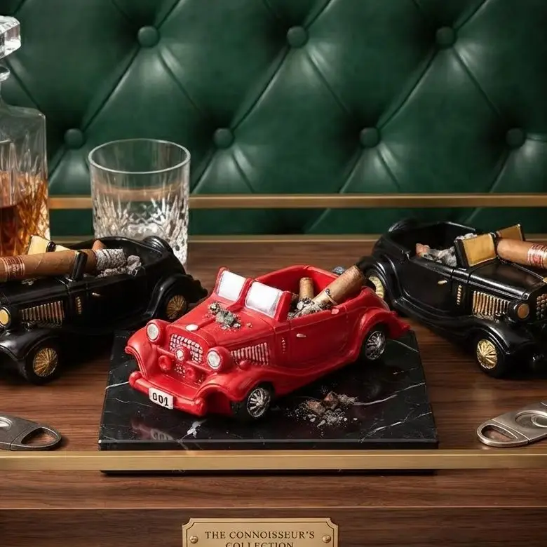 Vintage Classic Car Ashtray, Retro Vehicle Desktop Ornament for Cigar Lovers, Creative Desk Decor Gift for Men and Car Enthusias