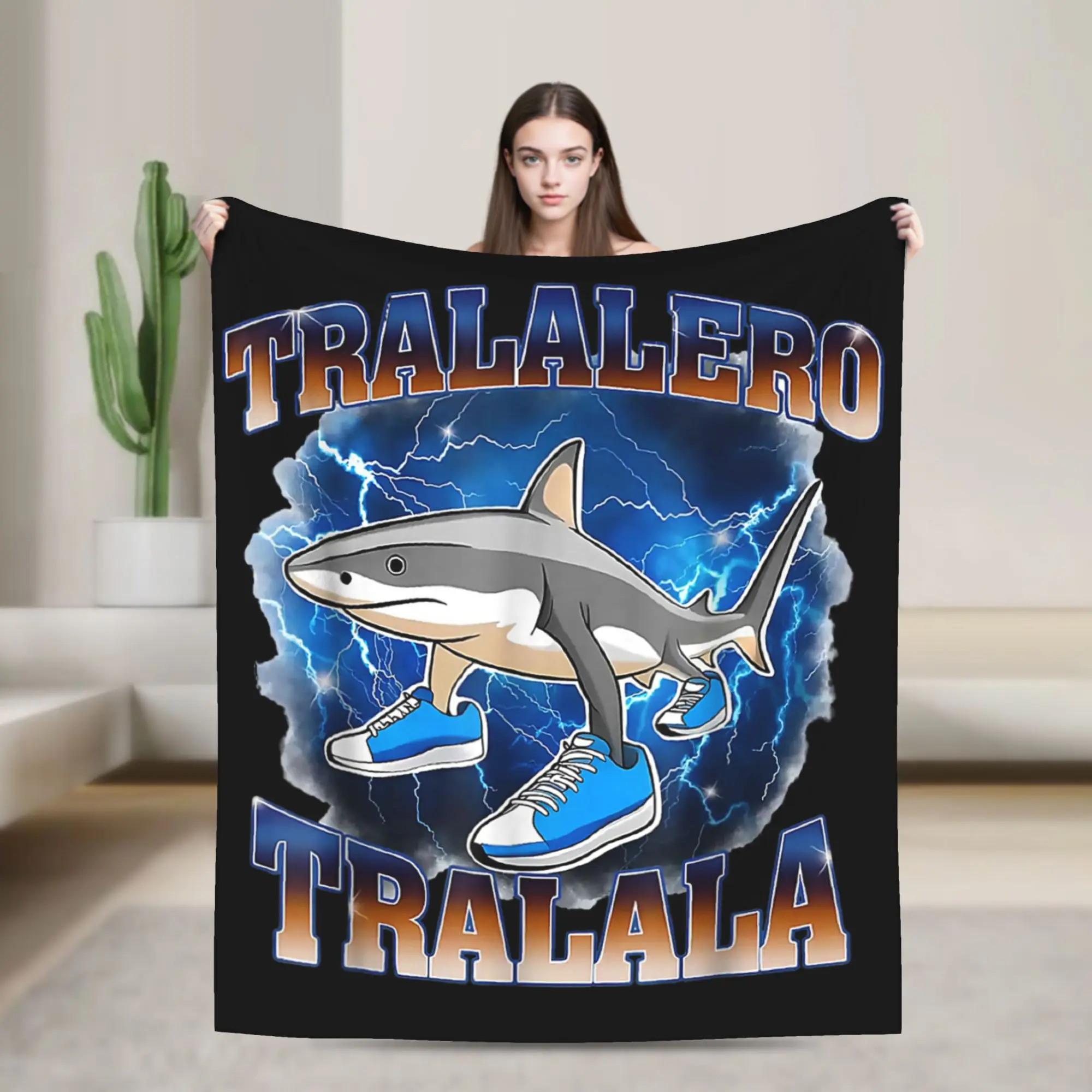 

Tralalero Tralala Italian Brainrot Meme Blankets Fleece Winter Super Warm Throw Blankets for Home Travel Plush Thin Quilt