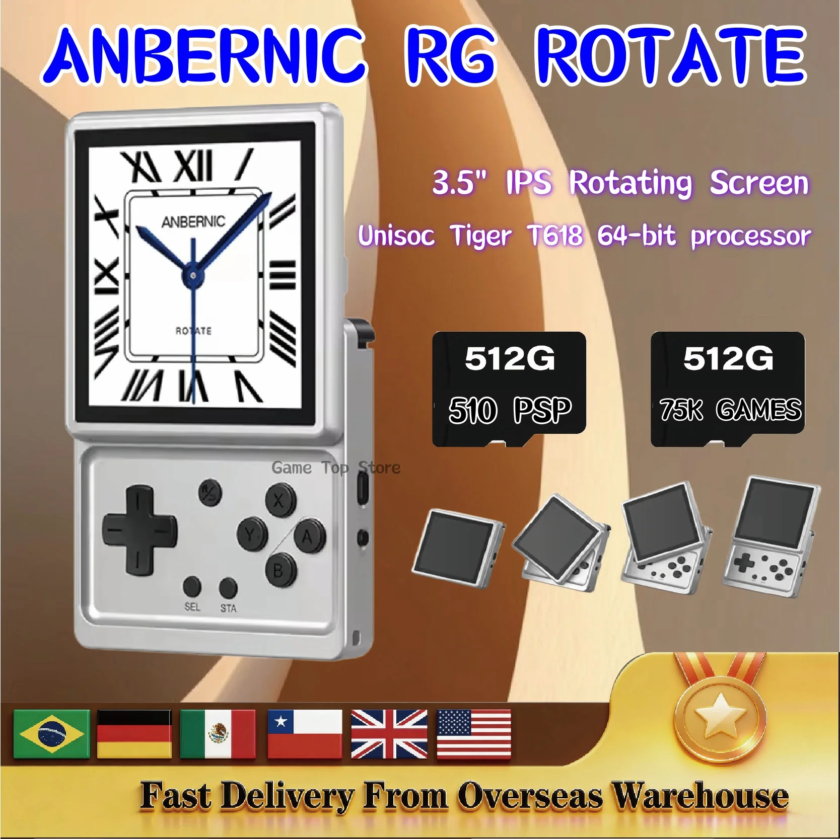 Anbernic RG Rotate Retro Portable Games Player Handheld Game Console 3.5" IPS Rotating Screen Android Aluminum Alloy 2000 mAh AI — product photo 1 of 1