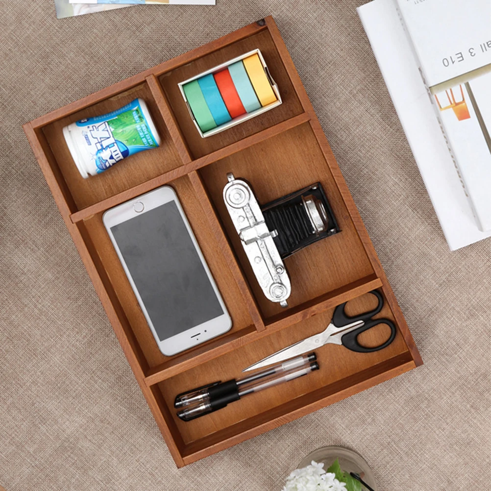 

5 Layers Wooden Table Shelf For Storage Display Stand Vintage Home Office Decor Rack With Removable Grids