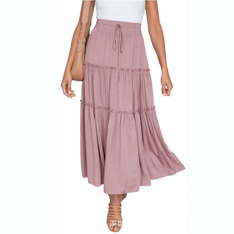 In the 2023 women's tall waist skirt Bohemian type fold A elegant skirts