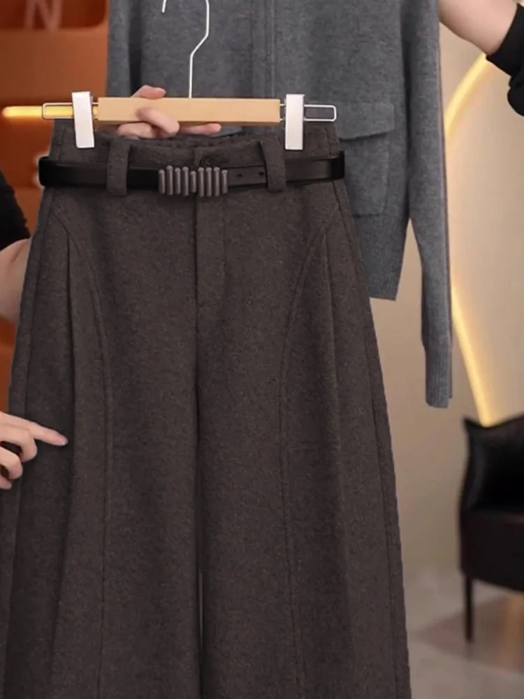 กางเกงขายาวทรงตรงเอวสูง ผ้าทิ้นเนื้อนุ่ม สไตล์เกาหลี สำหรับฤดูใบไม้ร่วงและฤดูหนาว เหมาะสำหรับใส่ไปทำงาน