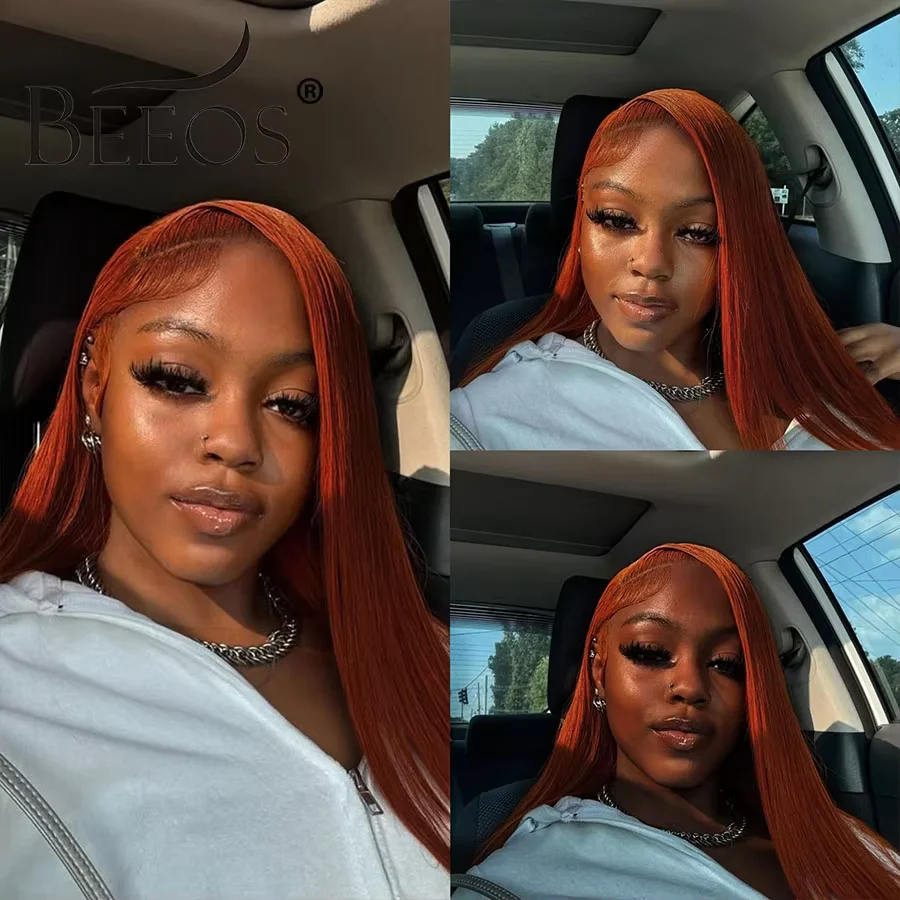 Glueless Ginger Orange Straight Human Hair Wigs 13x6 HD Frontal Colored Wig Preplucked Colored Wigs Middle Deep Part For Women