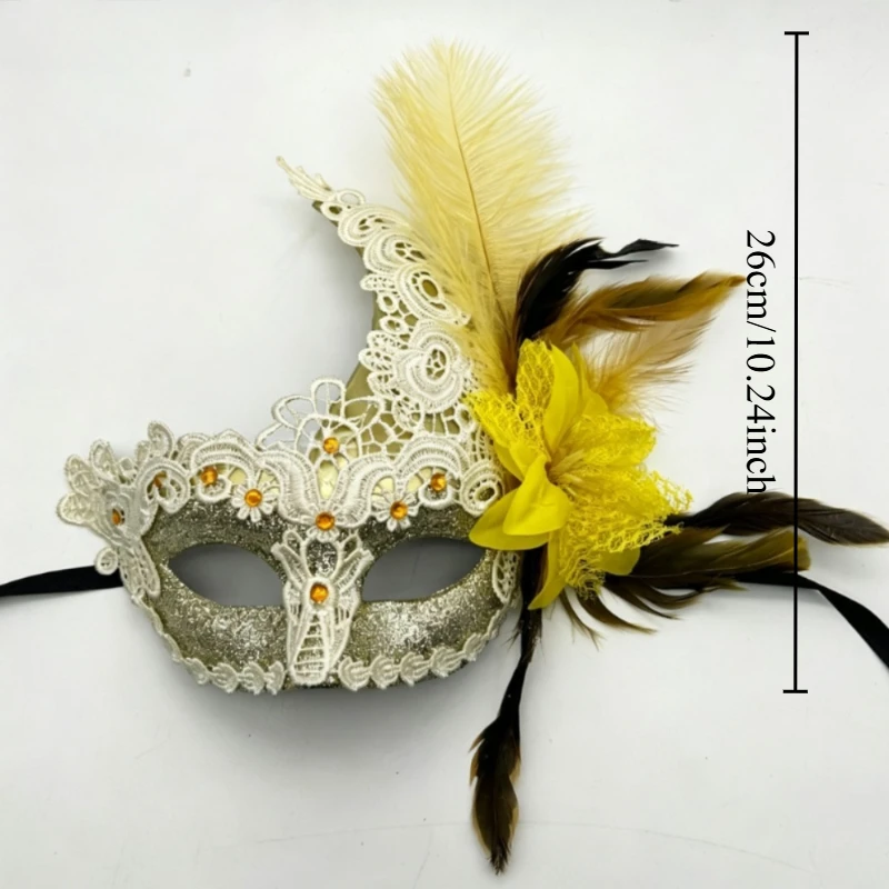 Luxury Rhinestone Lace Feather Venetian Half Face Mask Side Floral Design Masquerade Ball Mardi Gras Dress Up Eye Cover Prop