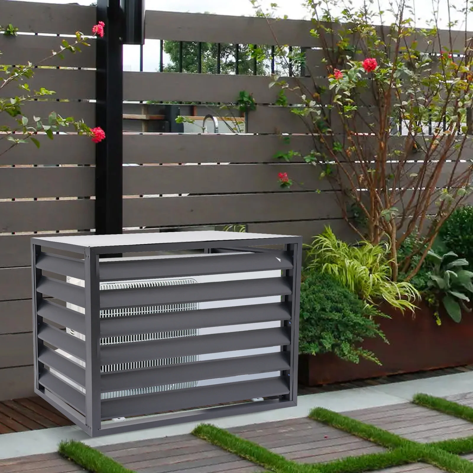 Air Conditioner Fence Screen 100x50cm Dark Grey, Weatherproof & Corrosion-Resistant Outdoor Cover Protection & Aesthetic Appeal