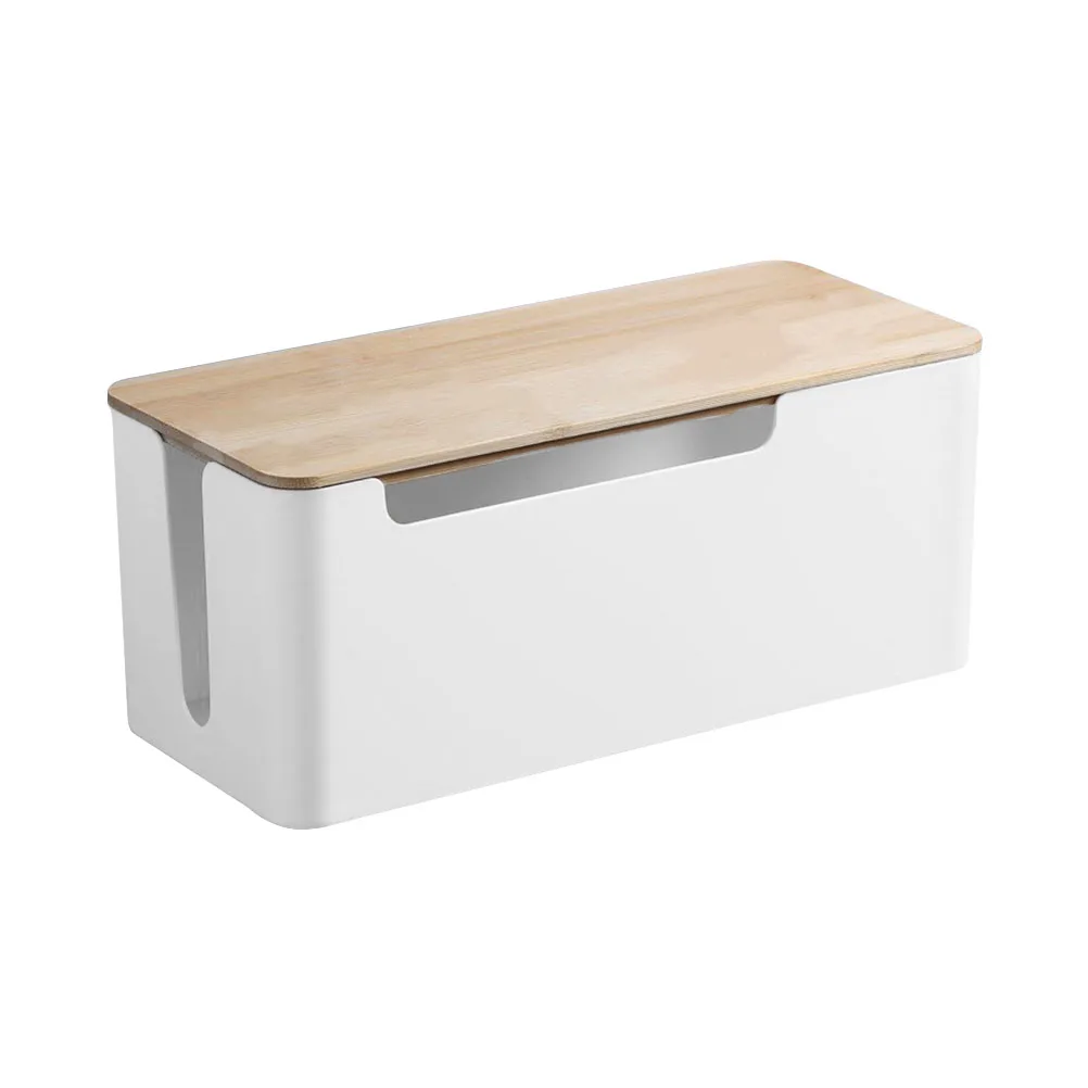 صندوق تخزين الأسلاك بغطاء من الخيزران المنزلي، تركيب بسيط، منظم كابلات شحن مريح، مدير خطوط الطاقة بسعة كبيرة #6