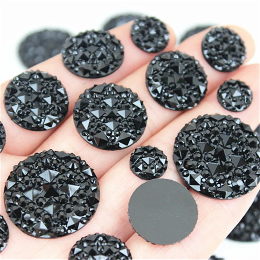 Micui 10/12/14/16/18/20/30mm Black Resin Rhinestones Acrylic Crystals Round Flatback Stone Beads DIY Scrapbooking Crafts MC103