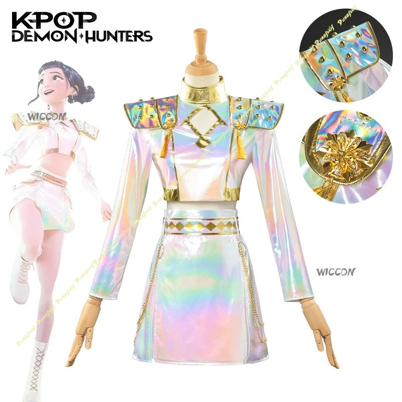 أزياء زوي التأثيرية أنيمي KPop شيطان الصيادين الفتيات شعر مستعار فستان بتصميم بدلة HUNTR/X الملبس الأبيض مرحلة الحفلات اليومية عيد الميلاد والهالوين