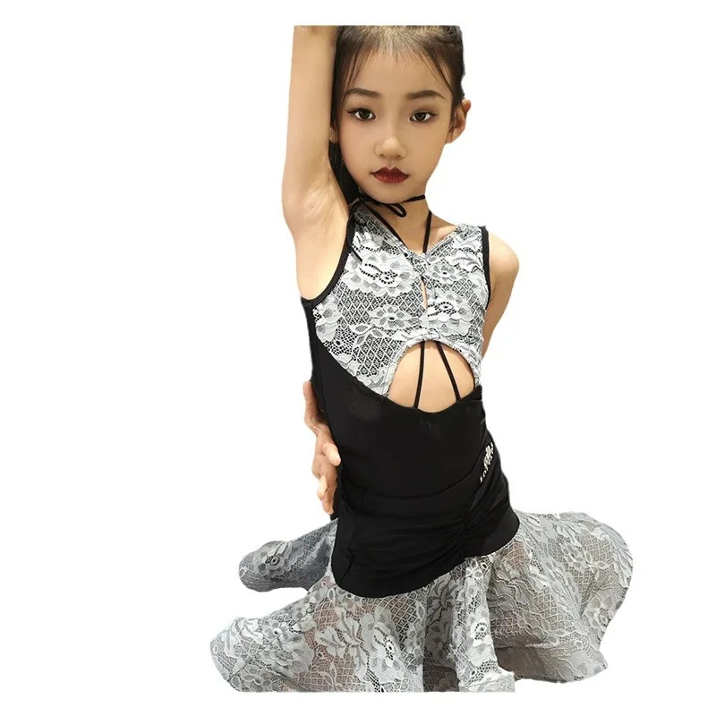 Costume de danse latine personnalisé, robe d'entraînement pour filles, robe de Performance de compétition professionnelle, jupe moelleuse imprimée grise