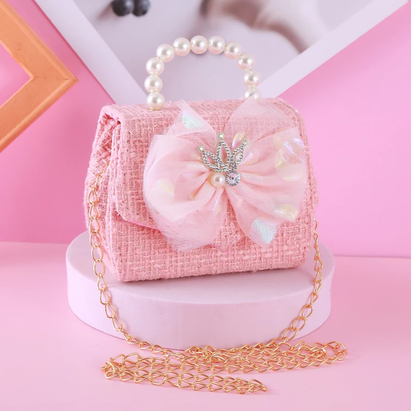 Mini sac à main avec nœud papillon couronne pour enfants, sacs à bandoulière pour bébés filles, sac de messager princesse initié, portefeuille pour tout-petits, sacs à main mignons