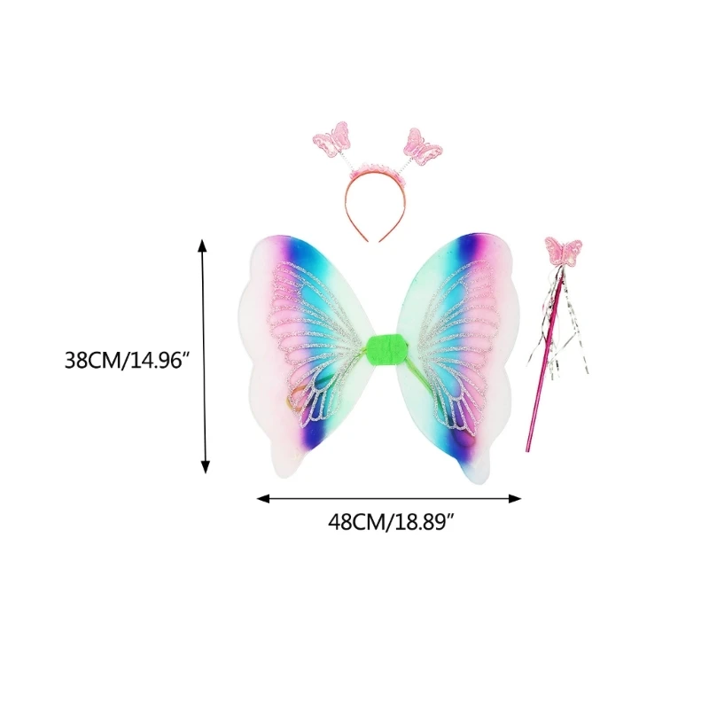 소녀용 귀여운 천사 날개 요정 날개, 지팡이 머리띠, 반짝이 할로윈 코스프레 날개, 드레스 업 소품, 41QC