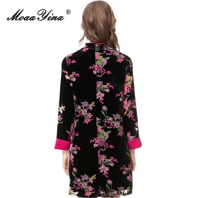 Moretenues Yina-Robe courte à imprimé floral pour femme, vêtement vintage, col montant, taille haute, slim, mini, mode automne