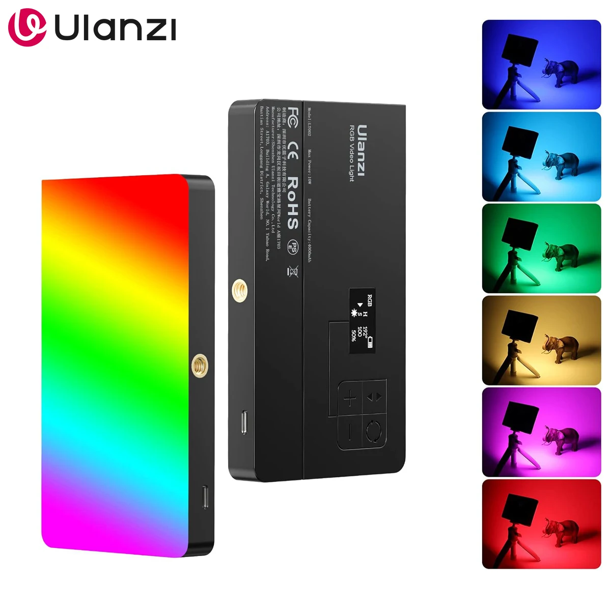 ULANZI LT002 RGB Video Light, Portable LED Camera Light Panel 0-360 Full Color CRI 95+ 2500-9000K LED Video Light 4000mAh