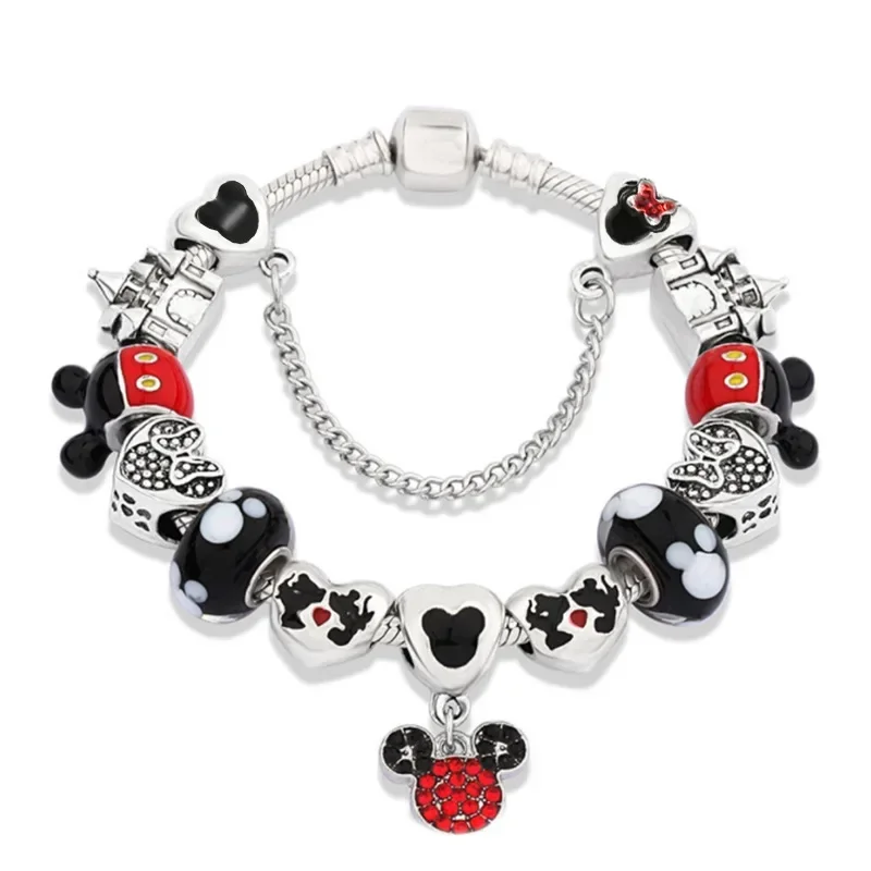 Disney Classic Design Mickey Minnie Charm Bracelet Silver Color Round Women Girl Fashion Jewelry Bracelet Pulsera Mujer view 2