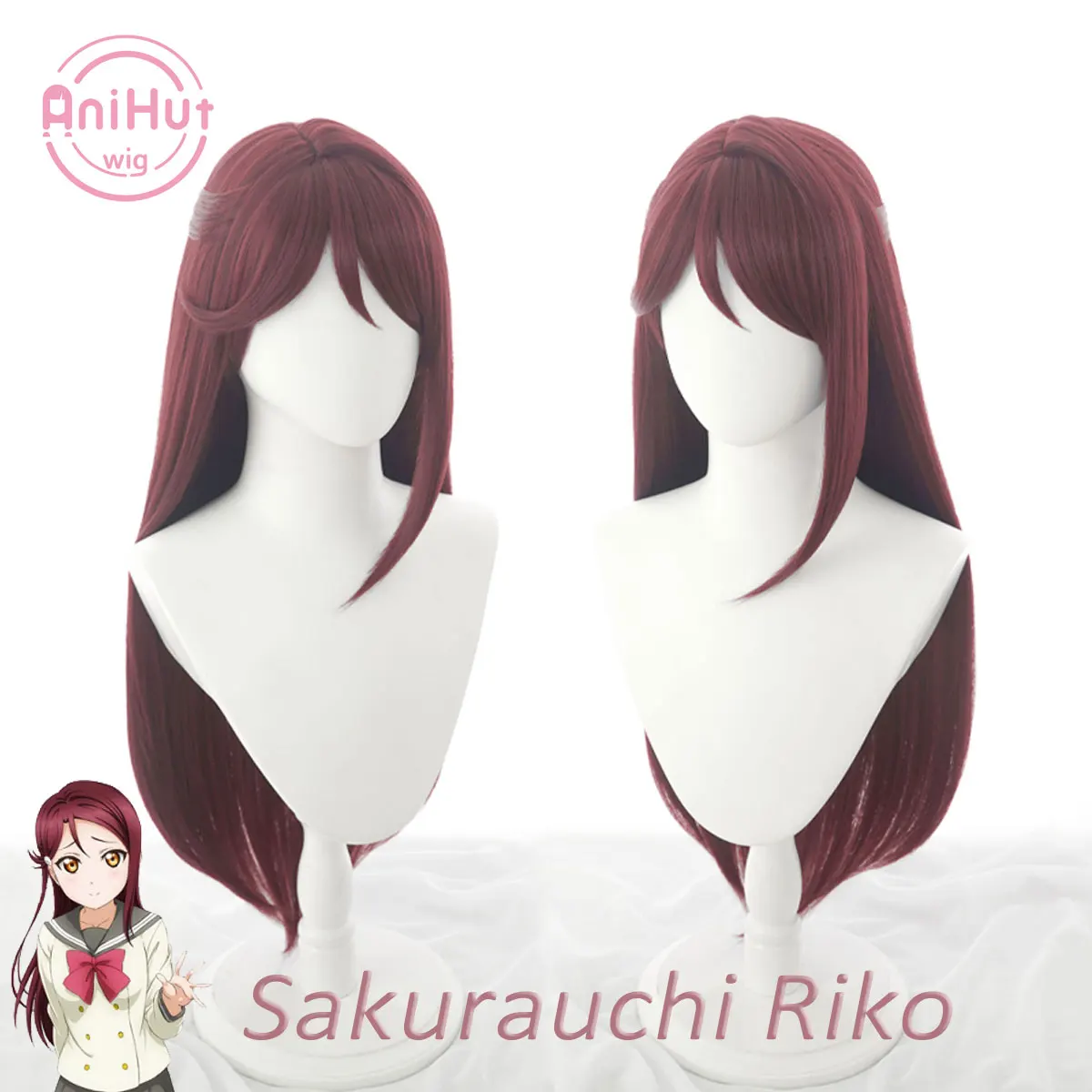 Peruca para cosplay love live riko, peruca vermelha de cabelo sintético feita à mão para cosplay