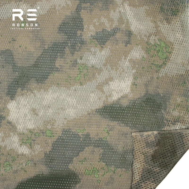 A-TACS-FG Camouflage Mesh Fabric 120gsm Light Weight Both Sides Printed 100% Polyester Anti-Static for Tactical Outdoor Use