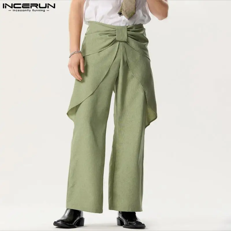 

INCERUN 2024 American Style Mens Trousers Personality Waist Design Long Pants Casual Fashionable Solid All-match Pantalons S-5XL