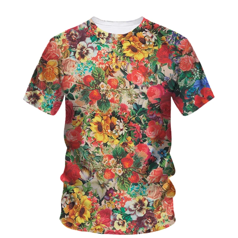 Summer New Flowers and Plants graphic t shirts For Unisex Trend Fashion Men Casual Personality Printed Round Neck Short Sleeve