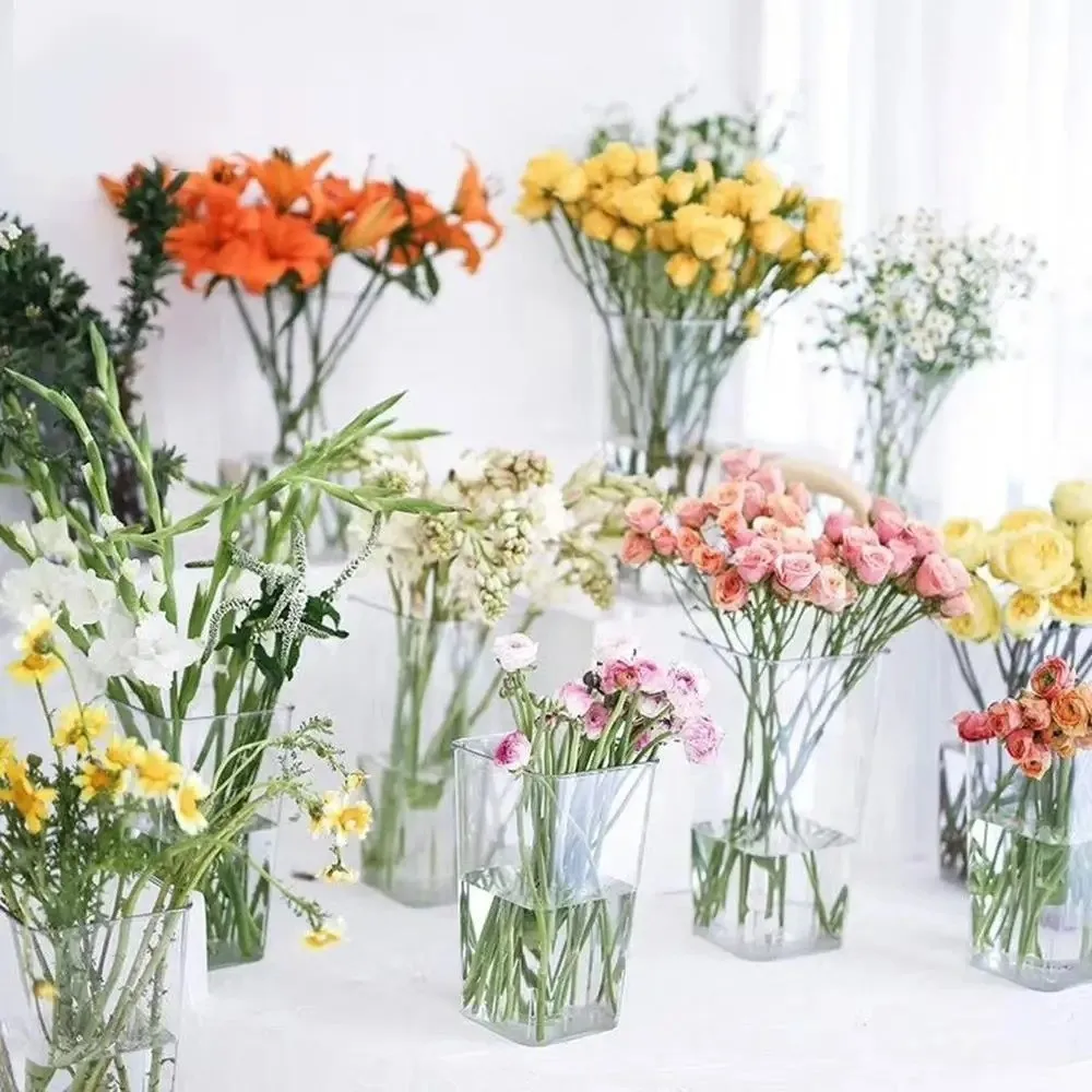 Nordic Style Flower Vase Modern Acrylic Flower Bucket Transparent Flower Arrangement Floating Candle Holder Living Room