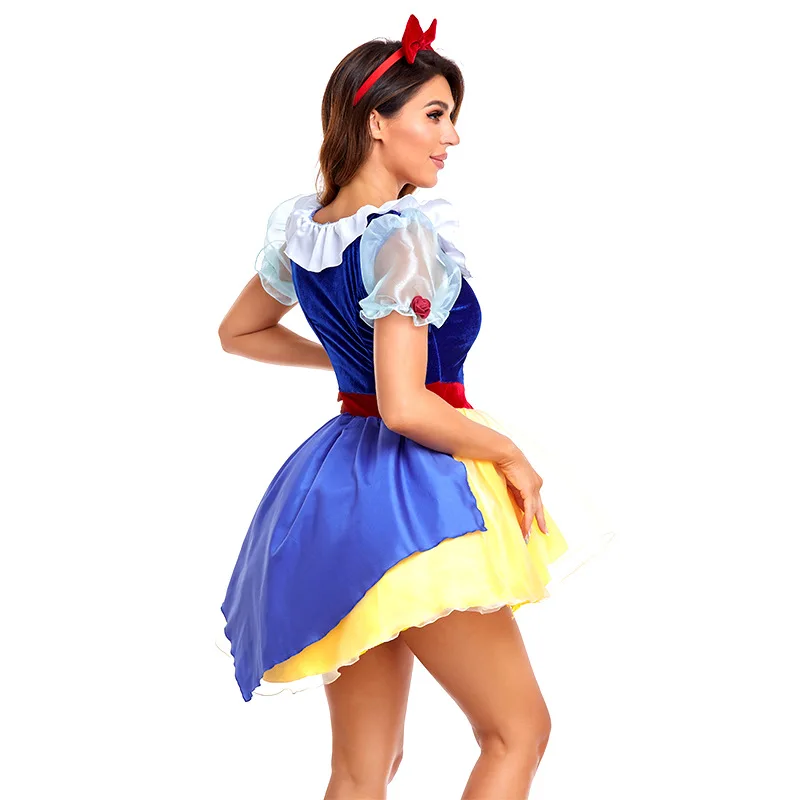 Fantasia de halloween, saia longa, performance de dança, branca de neve e sete anões, roupa de cosplay, roupa étnica tradicional feminina